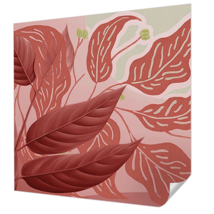 Öntapadós Dekor Tapéta, Wallfluent, Bio levelek, Piros, 250 x 250 cm, Nappaliba, Konyhába, 010170060030000284811