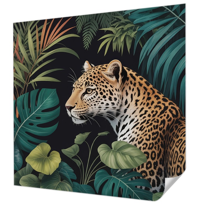 Öntapadós Tapéta Fali Dekoráció, Wallfluent, Egzotikus leopárd, Zöld, 250 x 250 cm, Dekoráció, Falra, 010170060030000284819