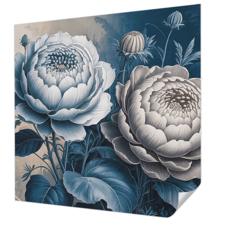 Öntapadós Tapéta Fali Dekoráció, Wallfluent, Romantikus virágok, Kék, 250 x 250 cm, Klasszikus, Könnyen Felszerelhető, 010170060030000284816