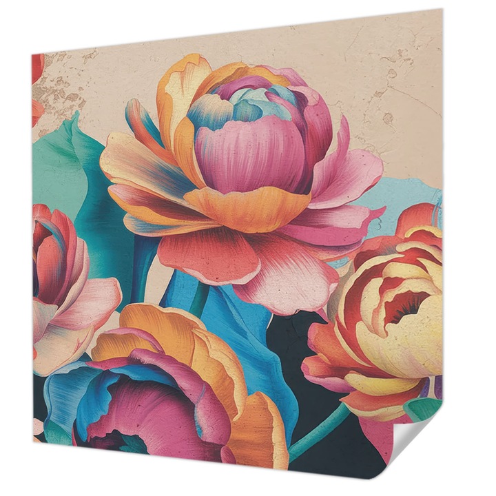 Öntapadós Dekor Tapéta, Wallfluent, Virágos harmónia, Fekete, 250 x 250 cm, Nappaliba, Konyhába, 010170060030000284841