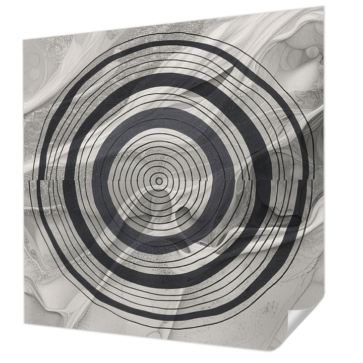 Öntapadós Tapéta Fali Dekoráció, Wallfluent, Szürke körök, Fekete és fehér, 250 x 250 cm, Modern Dizájn, Könnyen Felszerelhető És Tisztítható, 010170060030000284815