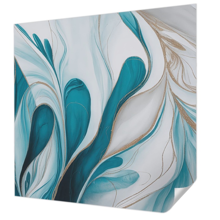 Öntapadós Tapéta Fali Dekoráció, Wallfluent, Folyadékminták, Türkiz, 250 x 250 cm, Erős Ragasztó, Modern Belsőépítészeti Dekoráció, 010170060030000284848