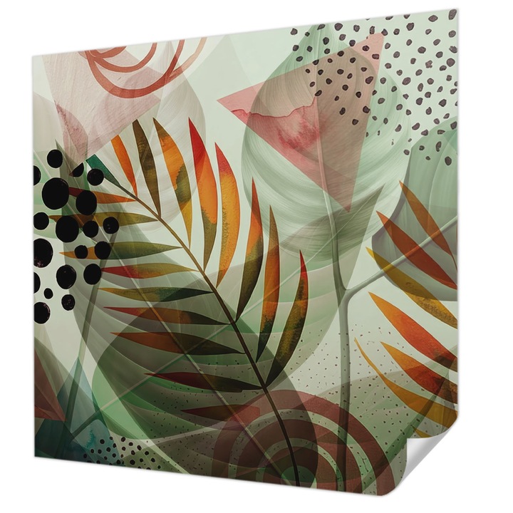 Öntapadós Tapéta Falra, Wallfluent, Absztrakt levelek, Zöld, 250 x 250 cm, Könnyen Tisztítható, Nedvességálló, 010170060030000284853