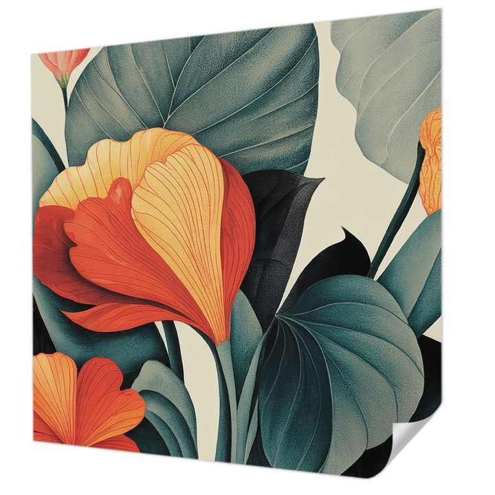 Öntapadós Tapéta Falra, Wallfluent, Színes virágok, Zöld, 250 x 250 cm, Dekoráció, Klasszikus, 010170060030000284858