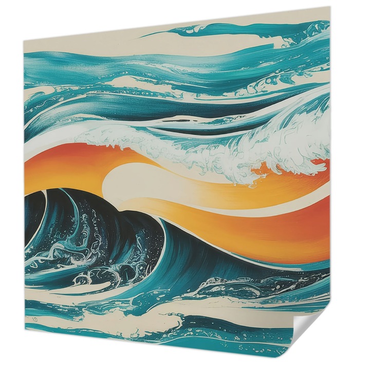 Öntapadós Tapéta Falra, Wallfluent, Absztrakt hullámok, Türkiz, 250 x 250 cm, Erős Ragasztó, Modern Belsőépítészeti Dekoráció, 010170060030000284856