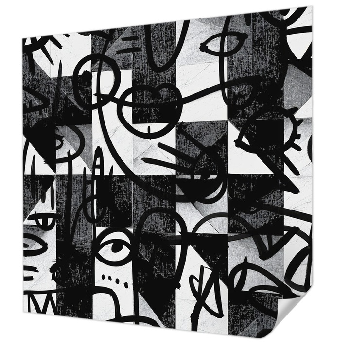 Öntapadós Tapéta Fali Dekoráció, Wallfluent, Káosz rajzolása, Fekete, 250 x 250 cm, Erős Ragasztó, Modern Belsőépítészeti Dekoráció, 010170060030000284884