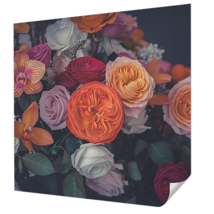 Öntapadós Tapéta Fali Dekoráció, Wallfluent, Színes csokor, Narancssárga, 250 x 250 cm, Könnyen Tisztítható, Nedvességálló, 010170060030000284880