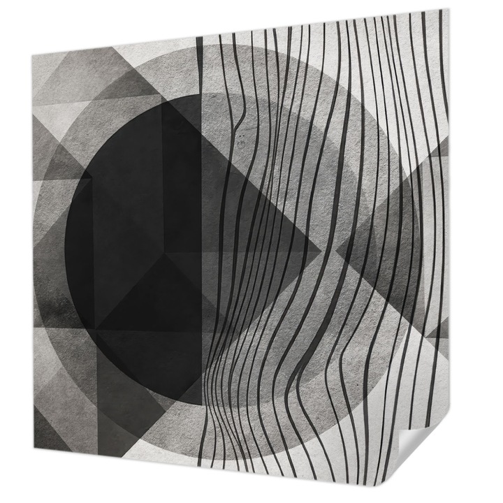 Öntapadós Tapéta Fali Dekoráció, Wallfluent, Absztrakt formák, Fekete és fehér, 250 x 250 cm, Nappaliba, Konyhába, 010170060030000284885