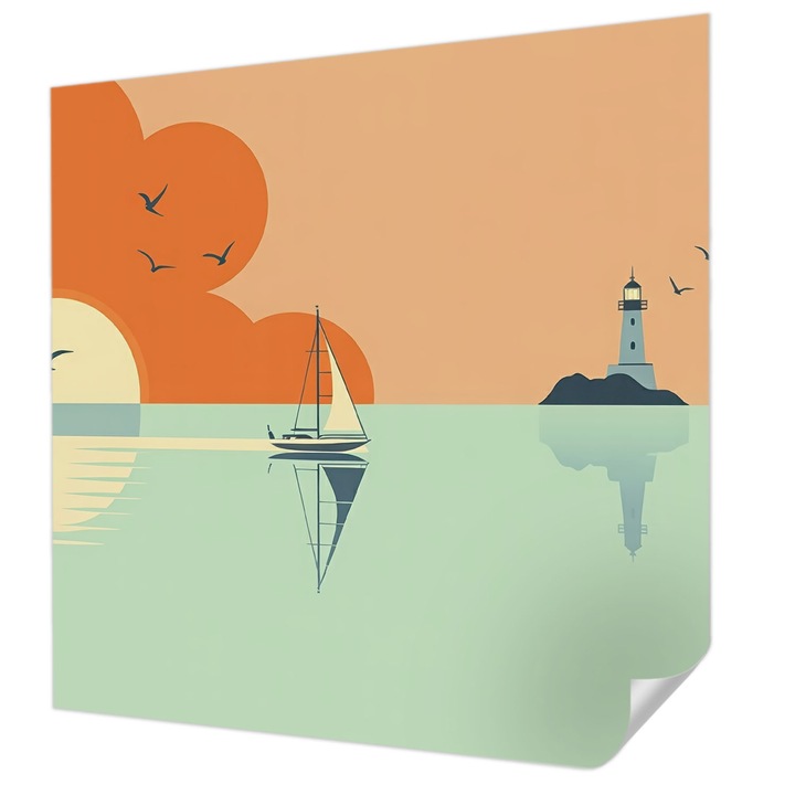 Öntapadós Tapéta Falra, Wallfluent, Tengeri élvezet, Narancssárga, 250 x 250 cm, Előszobába, Hálószobába, 010170060030000284896