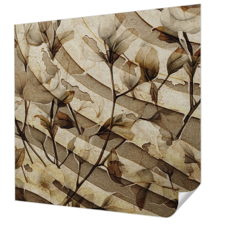 Öntapadós Dekor Tapéta, Wallfluent, Klasszikus növényvilág, Bézs, 250 x 250 cm, Modern Dizájn, Könnyen Felszerelhető És Tisztítható, 010170060030000284930