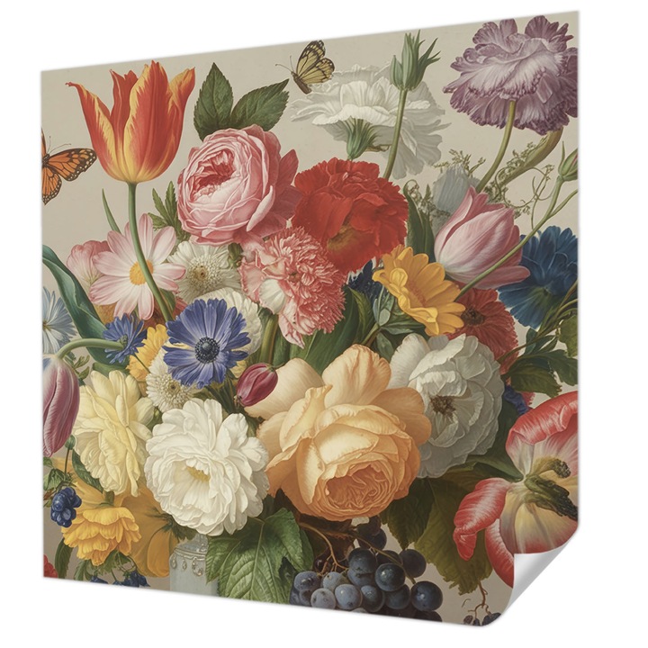 Öntapadós Tapéta Fali Dekoráció, Wallfluent, Virágok és pillangók, Piros, 250 x 250 cm, Dekoráció, Falra, 010170060030000284974