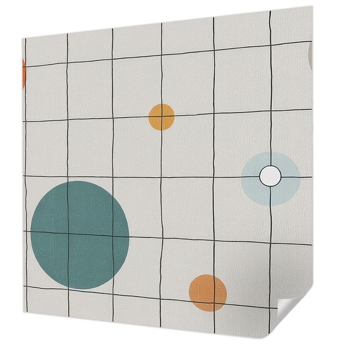 Öntapadós Tapéta Falra, Wallfluent, Színes körök, Fehér, 250 x 250 cm, Klasszikus, Könnyen Felszerelhető, 010170060030000284982