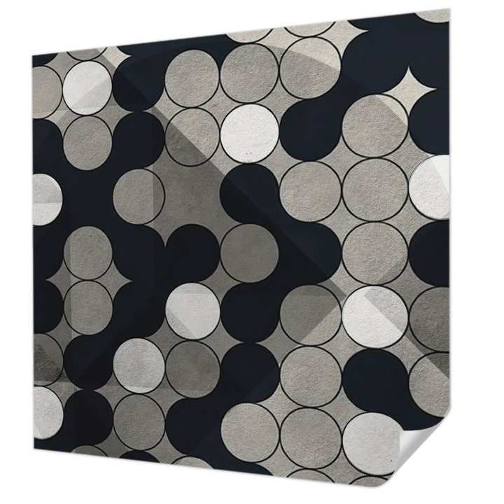 Öntapadós Tapéta Falra, Wallfluent, Geometriai körök, Fekete, 250 x 250 cm, Dekoráció, Klasszikus, 010170060030000284983