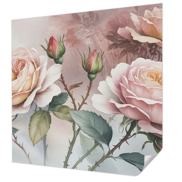 Öntapadós Fotótapéta Falra, Wallfluent, Pasztell rózsák, Rózsaszín, 250 x 250 cm, Könnyen Tisztítható, Nedvességálló, 010170060030000284985