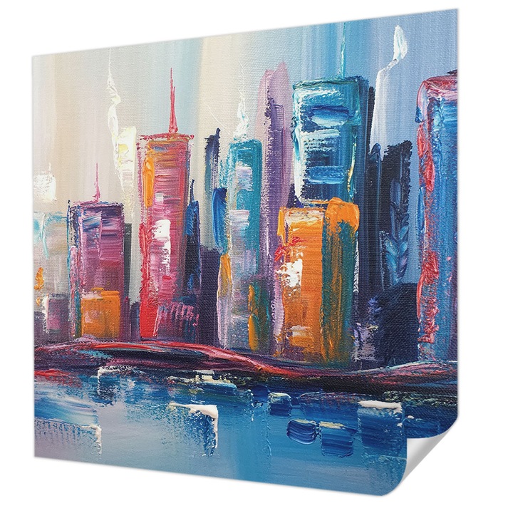 Tapet Autodeziv De Perete, Wallfluent, Oras colorat, Albastru, 250 x 250 cm, Pentru Sufragerie, Dormitor, 010170060030000284998