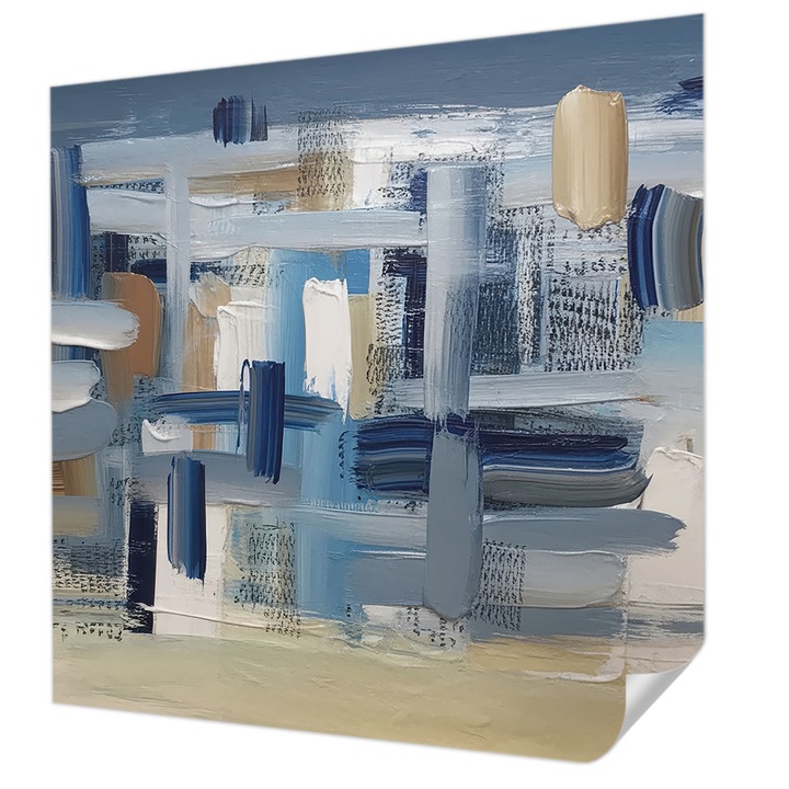 Öntapadós Fotótapéta Falra, Wallfluent, Absztrakciós ecsetek, Kék, 250 x 250 cm, Előszobába, Hálószobába, 010170060030000284993