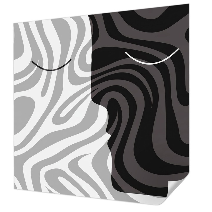 Öntapadós Tapéta Falra, Wallfluent, Absztrakt arcok, Szürke, 250 x 250 cm, Klasszikus, Könnyen Felszerelhető, 010170060030000285017