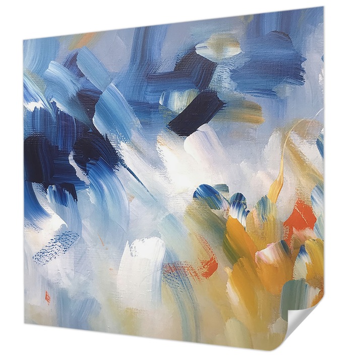 Öntapadós Dekor Tapéta, Wallfluent, Színes ecsetvonások, Kék, 250 x 250 cm, Dekoráció, Falra, 010170060030000285033