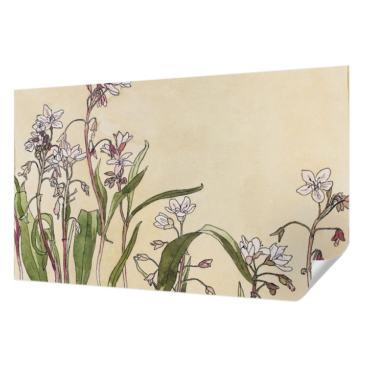 Öntapadós Tapéta Fali Dekoráció, Wallfluent, Virágos elegancia, Fehér, 416 x 254 cm, Erős Ragasztó, Modern Belsőépítészeti Dekoráció, 010170060070000031707