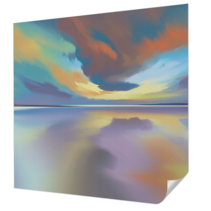 Öntapadós Fotótapéta Falra, Wallfluent, Szivárványos naplemente, Kék, 250 x 250 cm, Erős Ragasztó, Modern Belsőépítészeti Dekoráció, 010170060030000285058