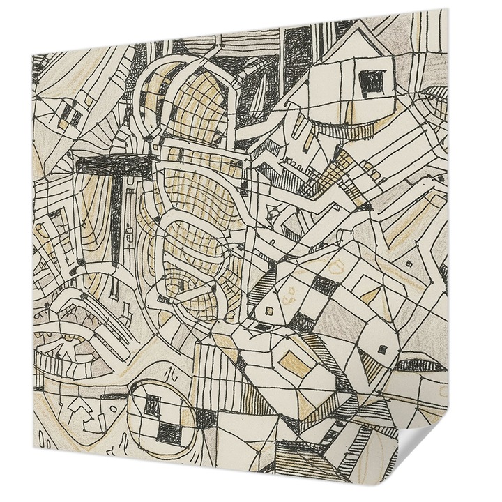 Öntapadós Dekor Tapéta, Wallfluent, Geometriai absztrakció, Fekete, 250 x 250 cm, Nappaliba, Konyhába, 010170060030000285100