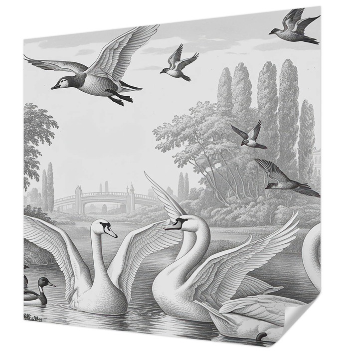 Öntapadós Dekor Tapéta, Wallfluent, Klasszikus tájkép, Fekete és fehér, 250 x 250 cm, Modern Dizájn, Könnyen Felszerelhető És Tisztítható, 010170060030000285166