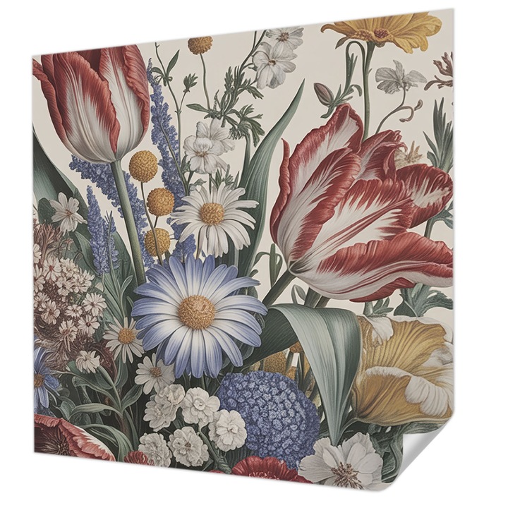 Öntapadós Tapéta Fali Dekoráció, Wallfluent, Virágcsokor, Bézs, 250 x 250 cm, Előszobába, Hálószobába, 010170060030000285178