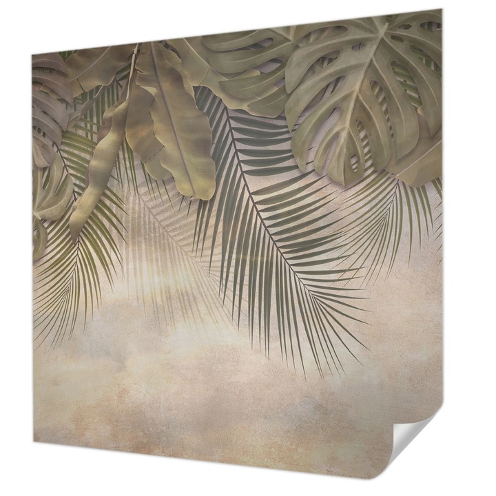 Öntapadós Dekor Tapéta, Wallfluent, Trópusi levelek, Zöld, 250 x 250 cm, Erős Ragasztó, Modern Belsőépítészeti Dekoráció, 010170060030000285198