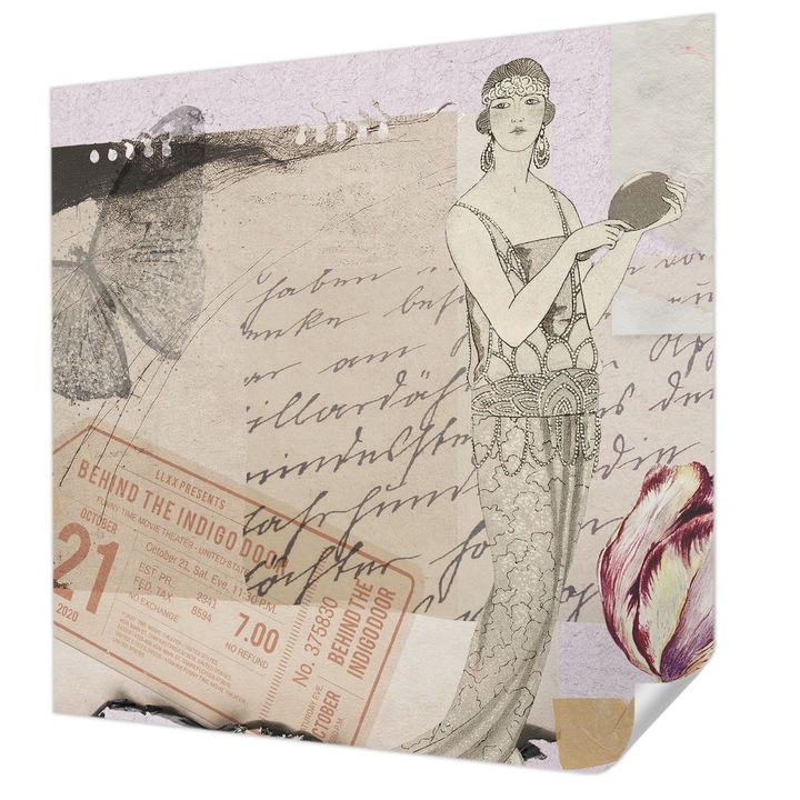 Öntapadós Tapéta Falra, Wallfluent, Nosztalgikus kollázs, Szürke, 250 x 250 cm, Modern Dizájn, Könnyen Felszerelhető És Tisztítható, 010170060030000285213