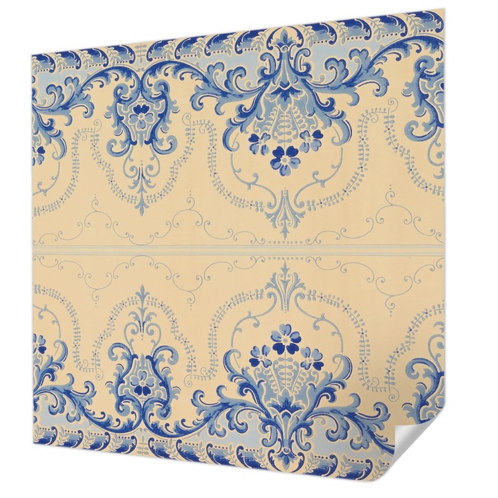 Öntapadós Dekor Tapéta, Wallfluent, Kék díszek, Bézs, 250 x 250 cm, Könnyen Tisztítható, Nedvességálló, 010170060030000285280