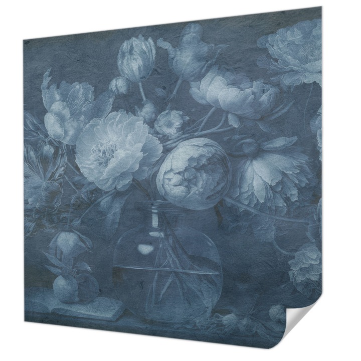 Öntapadós Tapéta Falra, Wallfluent, Virágkötészet, Kék, 250 x 250 cm, Erős Ragasztó, Modern Belsőépítészeti Dekoráció, 010170060030000285331