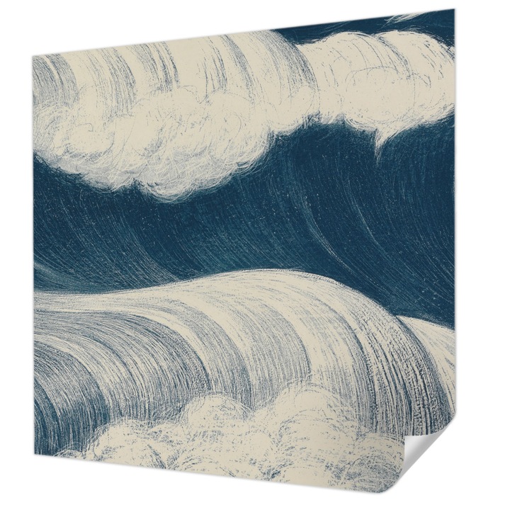 Öntapadós Dekor Tapéta, Wallfluent, Tengeri hullámok, Tengerészkék, 250 x 250 cm, Nappaliba, Konyhába, 010170060030000285353