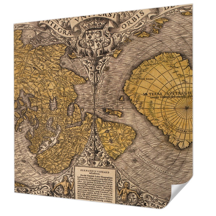 Öntapadós Dekor Tapéta, Wallfluent, Történelmi térképészet, Sárga, 250 x 250 cm, Előszobába, Hálószobába, 010170060030000285504