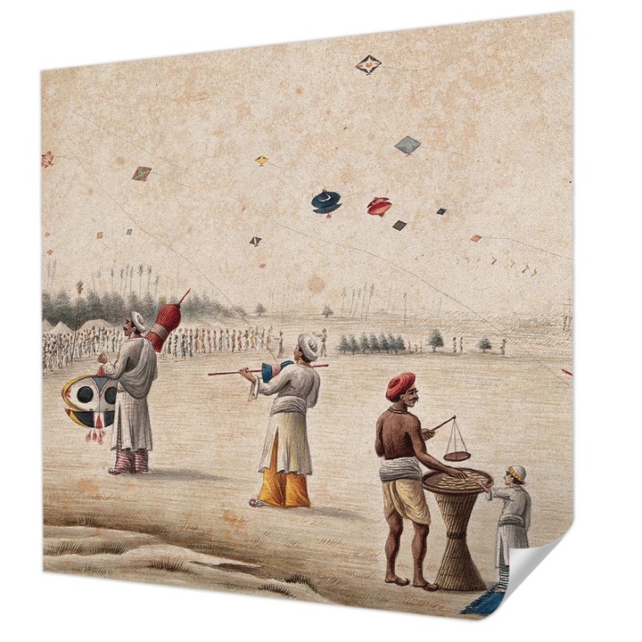 Öntapadós Fotótapéta Falra, Wallfluent, Szárnyaló sárkányok, Bézs, 250 x 250 cm, Előszobába, Hálószobába, 010170060030000285664