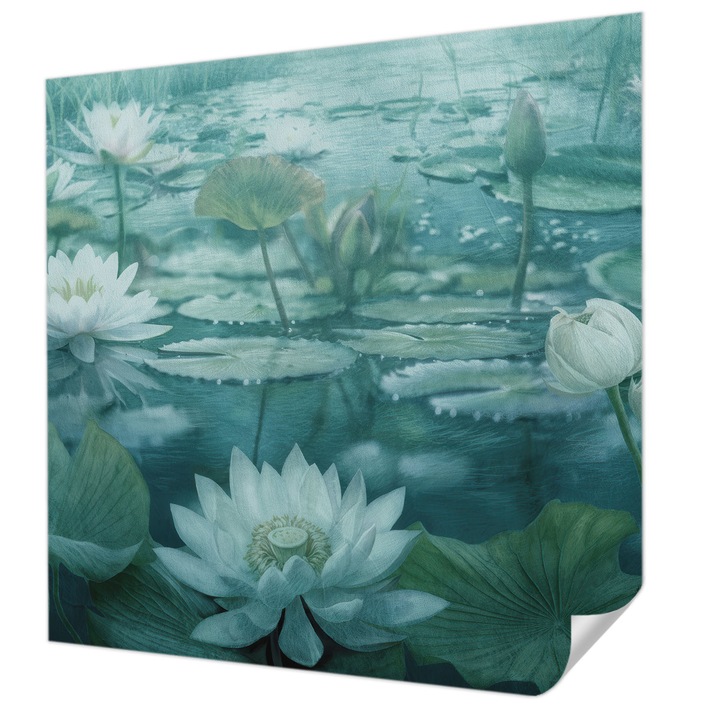 Öntapadós Dekor Tapéta, Wallfluent, Vízi virágok, Fekete és fehér, 250 x 250 cm, Modern Dizájn, Könnyen Felszerelhető És Tisztítható, 010170060030000285668