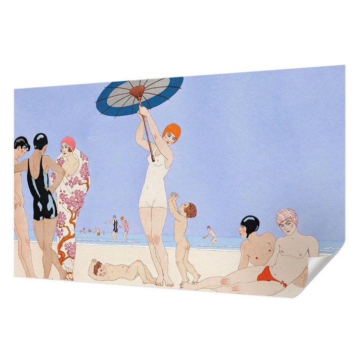 Öntapadós Fotótapéta Falra, Wallfluent, Retro strand, Kék, 416 x 254 cm, Könnyen Tisztítható, Nedvességálló, 010170060070000031849