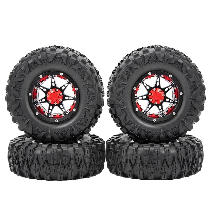 Комплект RC джанти и гуми, издръжливи материали, лек дизайн, червен, 2.2 инча, 4 броя