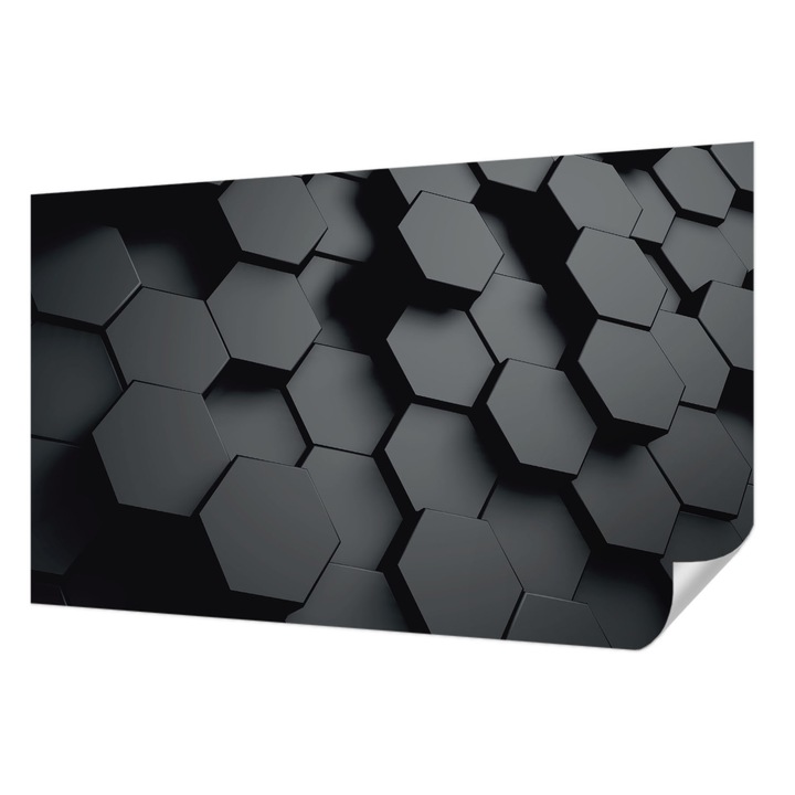 Fali Fotótapéta Autodeziv, Wallfluent, hexagoane 3D, Negru, 416 x 254 cm, Pentru Baie, Bucatarie, 010170060070000033995