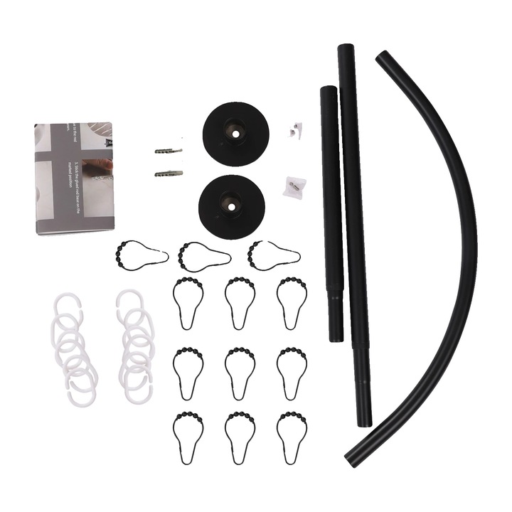 Suport perdea de dus, L-shape, instalare fara gaurire, negru, 20 kg