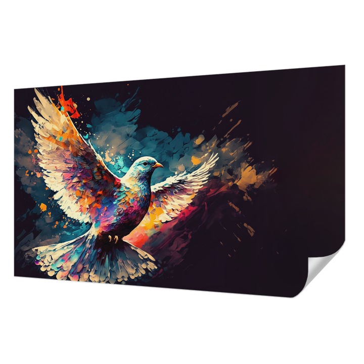 Öntapadós Fotótapéta Falra, Wallfluent, Színes madár, Kék, 416 x 254 cm, Könnyen Tisztítható, Nedvességálló, 010170060070000074334