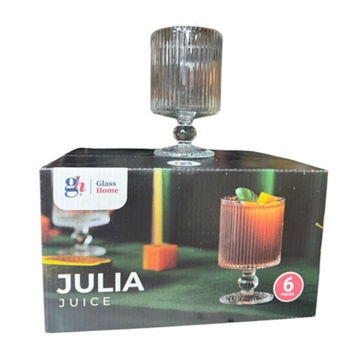 Set 6 pahare cu picior din sticla, Gold Julia, 200 ml