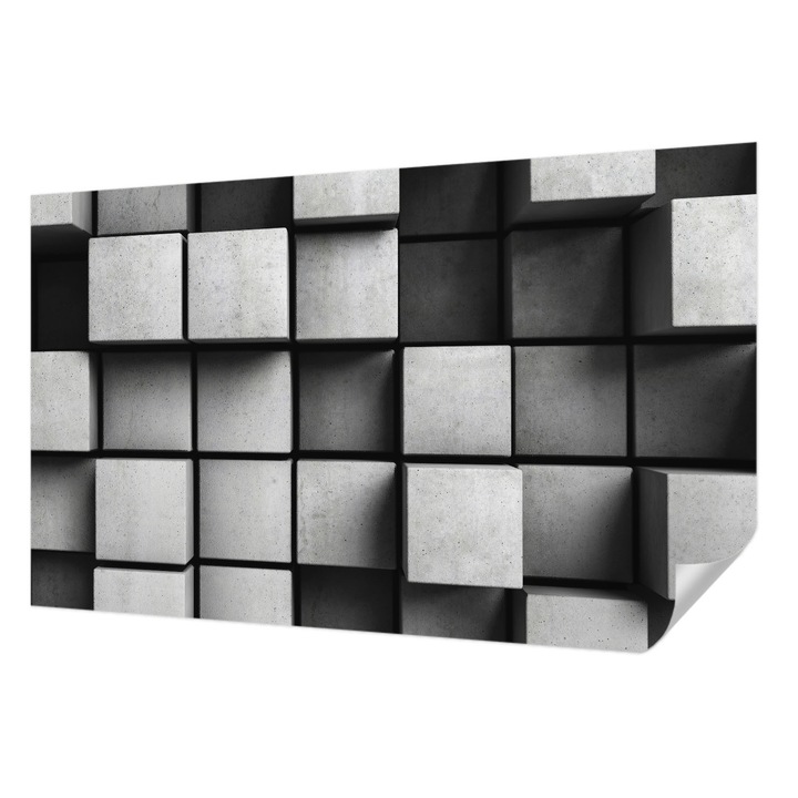 Öntapadós Dekor Tapéta, Wallfluent, Geometriai kockák, Szürke, 416 x 254 cm, Előszobába, Hálószobába, 010170060070000077415