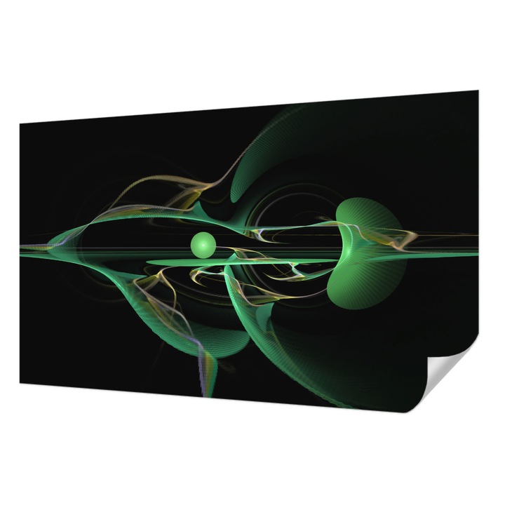 Öntapadós Tapéta Falra, Wallfluent, Zöld hullámok, Fekete, 416 x 254 cm, Erős Ragasztó, Modern Belsőépítészeti Dekoráció, 010170060070000273960