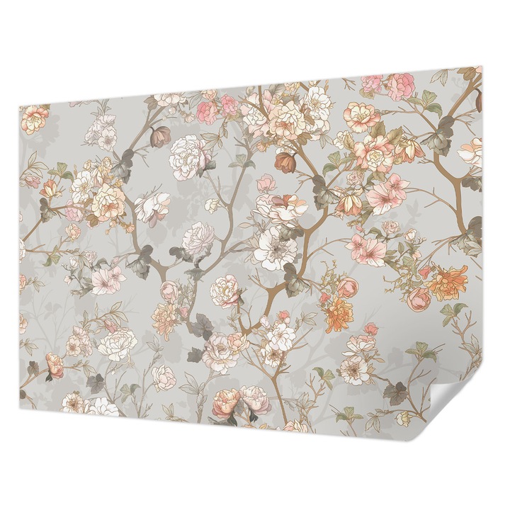 Tapet Textil Autocolant, Wallfluent, Model romantic, Gri, 208 x 146 cm, Pentru Perete, Rezistente La Apa, Umiditate Si Pete, 010170060950000282749