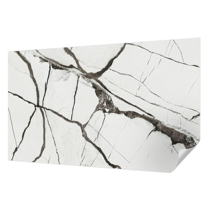 Öntapadós Fotótapéta Falra, Wallfluent, Márvány repedések, Fehér, 416 x 254 cm, Erős Ragasztó, Modern Belsőépítészeti Dekoráció, 010170060070000281896