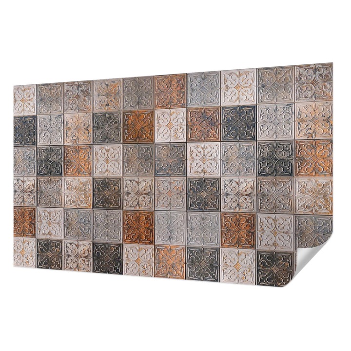 Öntapadós Dekor Tapéta, Wallfluent, Díszes csempék, Szürke, 416 x 254 cm, Előszobába, Hálószobába, 010170060070000282524