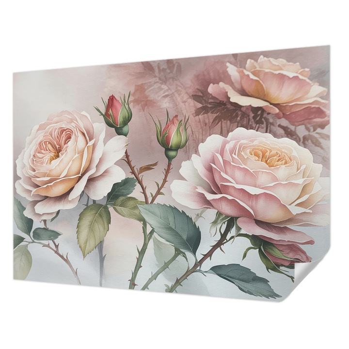 Fali Fotótapéta Autocolant, Wallfluent, Trandafiri pastelati, Roz, 208 x 146 cm, Pentru Interior, Usor De Curatat, 010170060950000284985