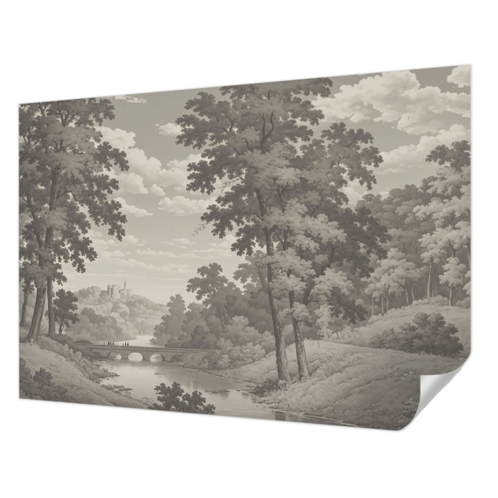 Tapet Autodeziv De Perete, Wallfluent, Castelul si podul, Gri, 208 x 146 cm, Pentru Living, Birou, Hol, 010170060950000285167