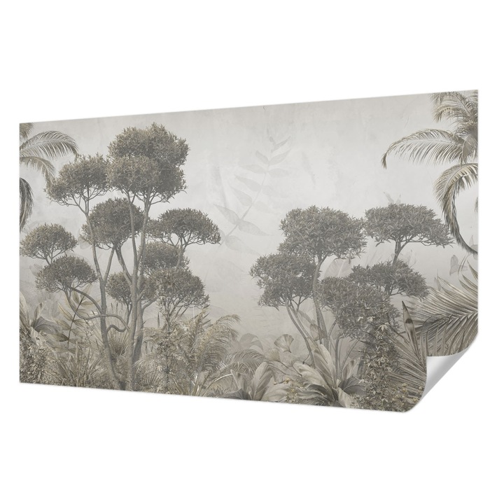Öntapadós Tapéta Falra, Wallfluent, Trópusi dzsungel, Fehér, 416 x 254 cm, Erős Ragasztó, Modern Belsőépítészeti Dekoráció, 010170060070000282669