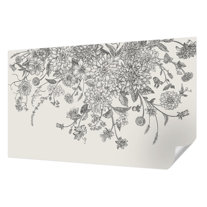 Öntapadós Dekor Tapéta, Wallfluent, Virágminta, Fehér, 416 x 254 cm, Nappaliba, Konyhába, 010170060070000282734